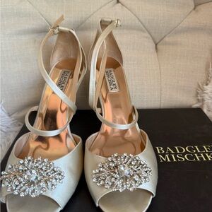 Badgley Mischka Cream Heels with Crystal Embellishments
